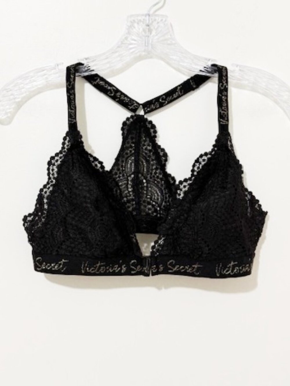 Victoria's Secret Black Lace Bralette Front Closure Racerback Design Size L